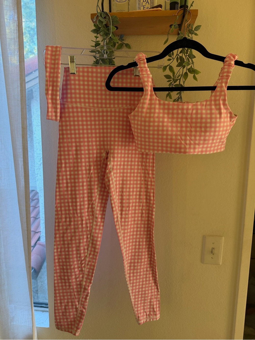ASTORIA Pilates Pink Gingham 3 piece Set - Top and Leggings and headband